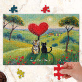 Schattigee tijger en zwart kitten liefde puzzel legpuzzel