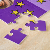 Schattigee tijger fotonaam paarse geel kinder legpuzzel (Zijkant)