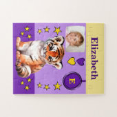 Schattigee tijger fotonaam paarse geel kinder legpuzzel (Horizontaal)