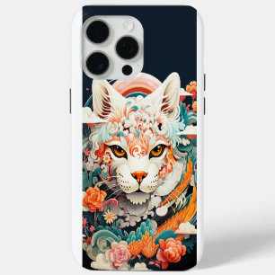 Schattigee Tijger met bloemetjes Papier Uitsnede iPhone 15 Pro Max Hoesje
