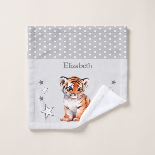 Schattigee tijger Naam toevoegen Polka dots sterre Washandje (Wasdoekje)