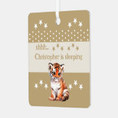 Schattigee tijger shhh voeg naam is slapen bruin metalen ornament (Voorkant links)