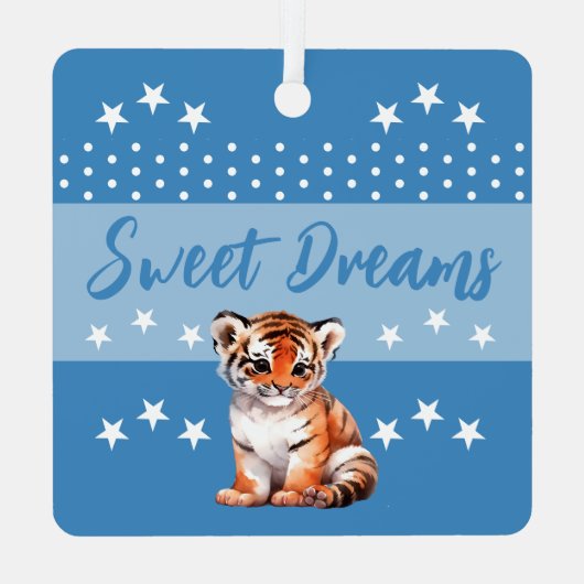 Schattigee tijger shhh voeg naam is slapende blauw metalen ornament (Achterkant)