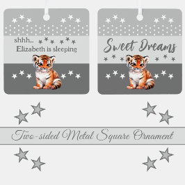 Schattigee tijger shhh voeg naam is slapende grijs metalen ornament