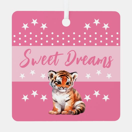 Schattigee tijger shhh voeg naam is slapende roze metalen ornament (Achterkant)