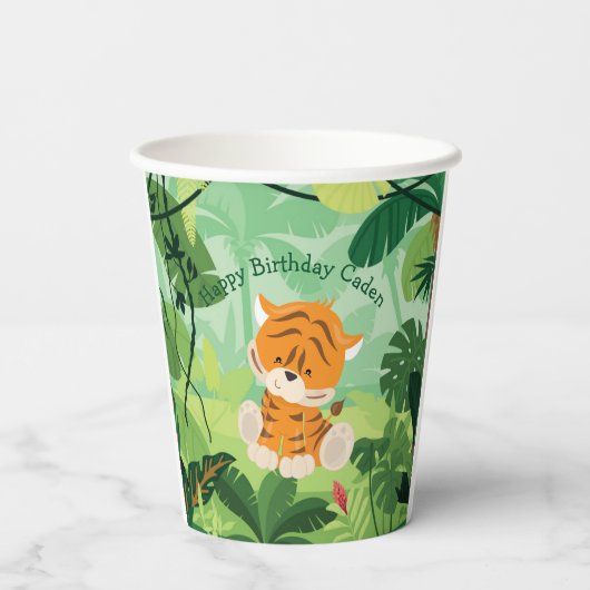 Schattigee Tijger Verjaardagsfeestje Aangepaste Ki Papieren Bekers (Achterkant)