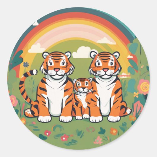 Schattigee tijgerfamilie ronde sticker (Voorkant)