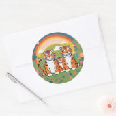 Schattigee tijgerfamilie ronde sticker (Envelop)
