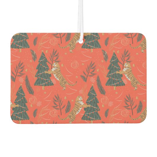 Schattigee tijgers en kerstbomen op sinaasappel luchtverfrisser (Voorkant)