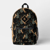 Schattigee tijgers en kerstbomen op zwart en beige bedrukte rugzak (Voorkant)