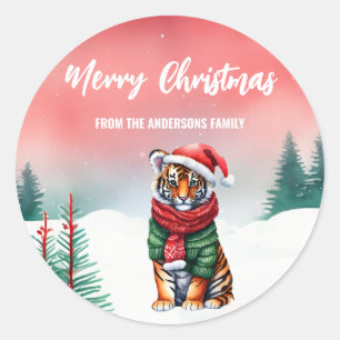 Schattigee tijgersafari wilde kerstfeest kinder ronde sticker