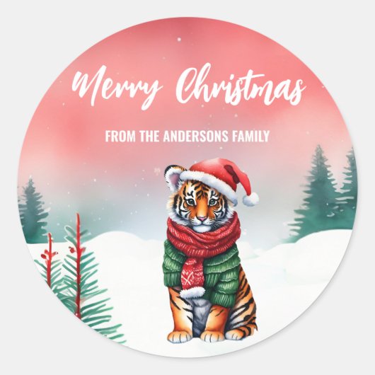 Schattigee tijgersafari wilde kerstfeest kinder ronde sticker (Voorkant)