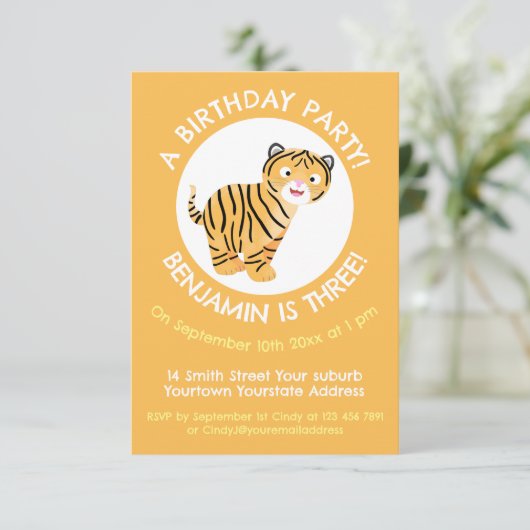 Schattigee tijgerwelp gepersonaliseerde cartoon ve kaart (Staand voorkant)