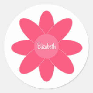Schattigee tinten roze bloem met naam ronde sticker