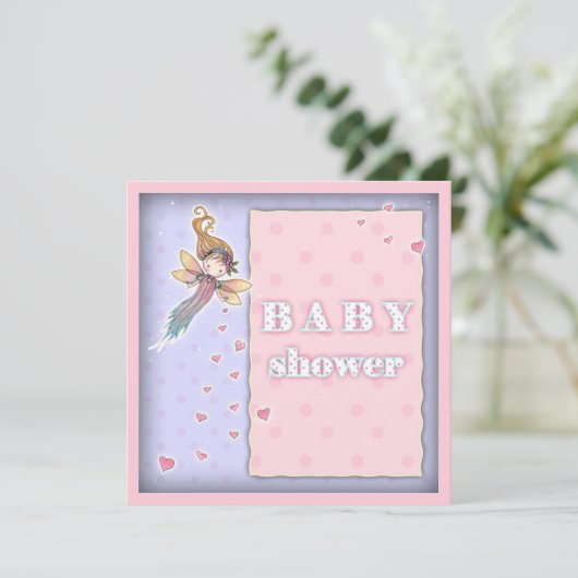 Schattigee Tiny Fairy en Hearts Girl Baby shower U Kaart (Staand voorkant)