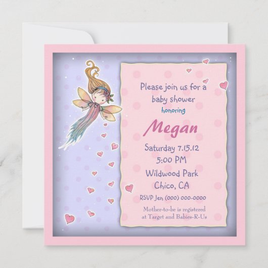 Schattigee Tiny Fairy en Hearts Girl Baby shower U Kaart (Achterkant)