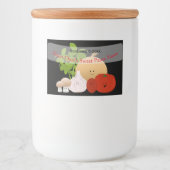Schattigee tomatensaus voedselcontainer etiket (Voorkant)