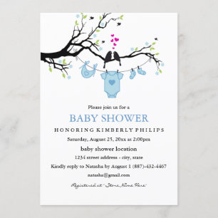 Schattigee Tortelduifjes Boy Baby shower Uitnodigi Kaart