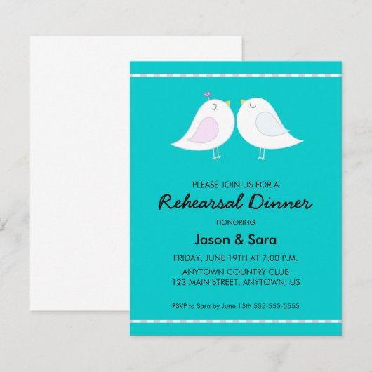 Schattigee Tortelduifjes op Blauwgroen repetitiedi Kaart (Voorkant / Achterkant)