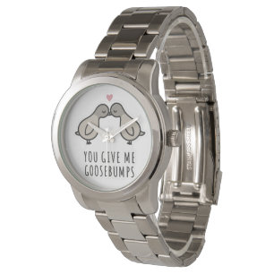 Schattigee Tortelduifjes Sticker   Je geeft me kip Horloge