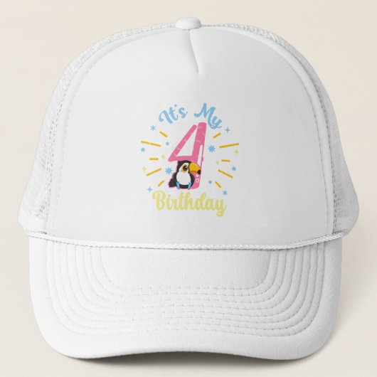 Schattigee Toucan 4e verjaardag 4 jaar oude geboor Trucker Pet (Voorkant)
