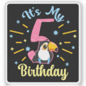 Schattigee Toucan 5e verjaardag 5 jaar oude geboor Sticker (Voorkant)