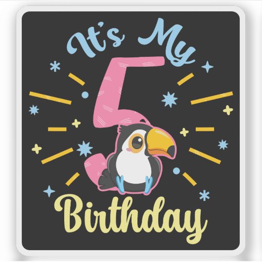 Schattigee Toucan 5e verjaardag 5 jaar oude geboor Sticker (Voorkant)