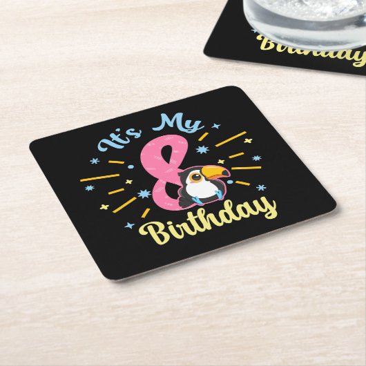 Schattigee Toucan 8e Verjaardag 8 Jaar Oud Geboort Kartonnen Onderzetters (Schuin)