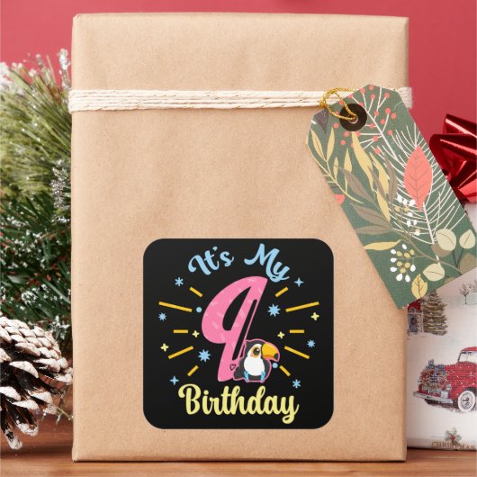 Schattigee Toucan 9e Verjaardag 89 Jaar Oud Geboor Vierkante Sticker (Feestdagen)