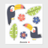 Schattigee Toucans tropische bloemen Sticker (Vel)