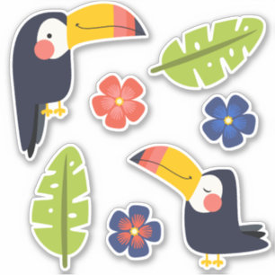 Schattigee Toucans tropische bloemen Sticker