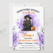 Schattigee Tovenaar Paarse Sinaasappel Halloween V Kaart (Voorkant)