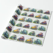 Schattigee Tractor Gift Wrap Cadeaupapier (Uitgerold)
