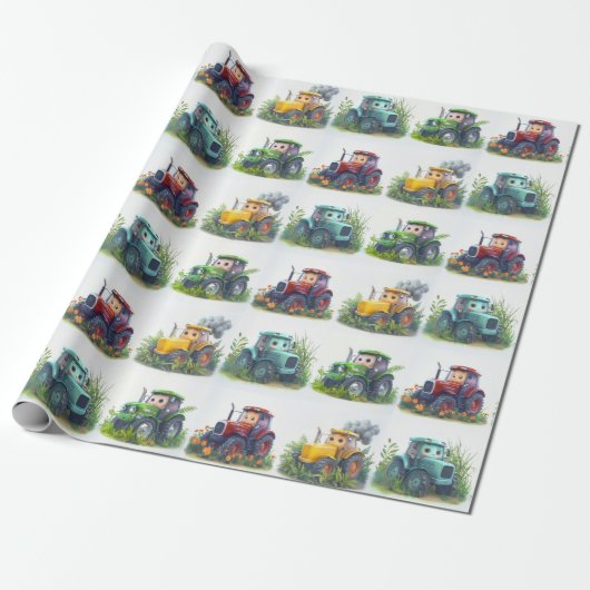 Schattigee Tractor Gift Wrap Cadeaupapier (Uitgerold)