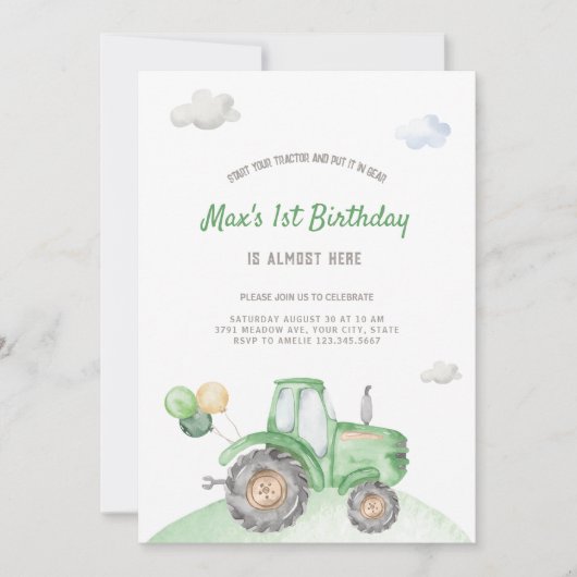 Schattigee Tractor Verjaardagsuitnodiging Kaart (Voorkant)