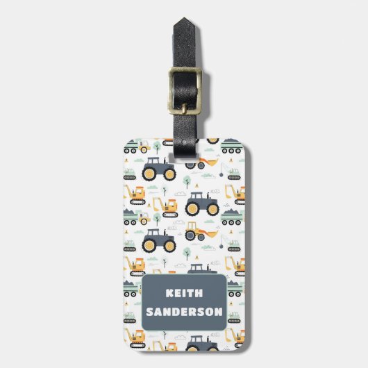 Schattigee tractoren Patroon Bagagelabel voor jong (Voorkant verticaal)