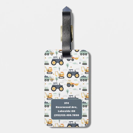 Schattigee tractoren Patroon Bagagelabel voor jong (Achterkant verticaal)