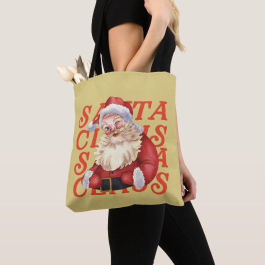 Schattigee traditionele kerstman rode mosterd kers tote bag (Dichtbij)