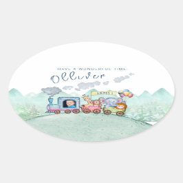 Schattigee Train Boy Verjaardag Waterverf foto Ovale Sticker