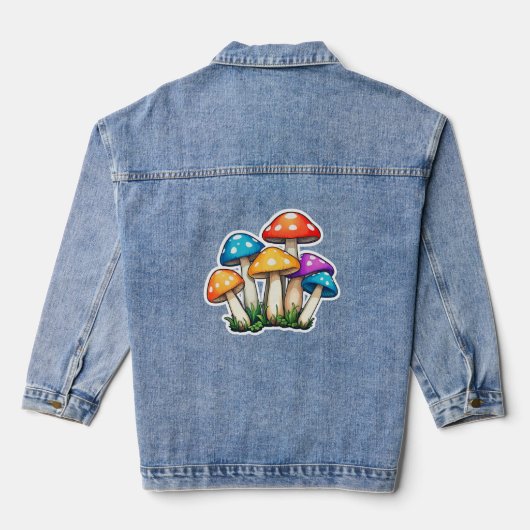 Schattigee Transparante Paddestoel Illustratie Denim Jacket (Achterkant)