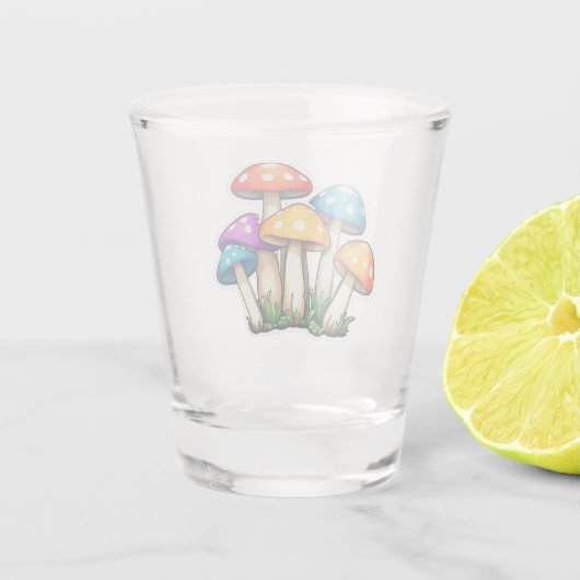 Schattigee Transparante Paddestoel Illustratie Shot Glas (Achterkant)