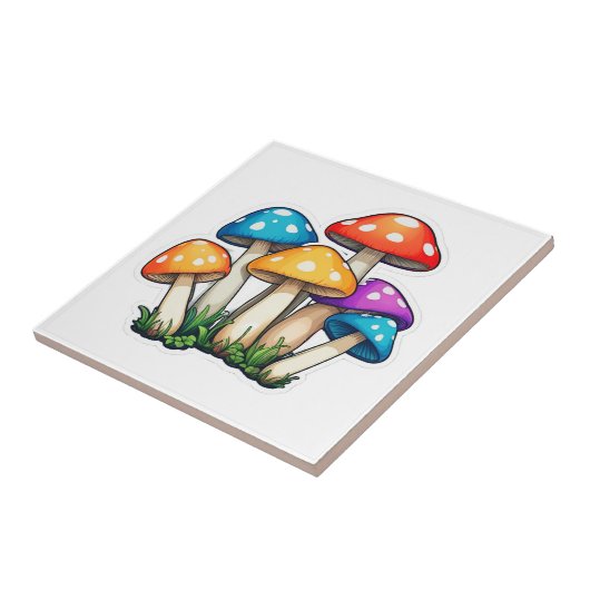 Schattigee Transparante Paddestoel Illustratie Tegeltje (Zijkant)