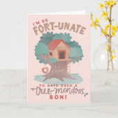 Schattigee Tree Fort Punny verjaardagswens voor zo Kaart (Gele Bloem)