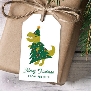 Schattigee Tree Rex Dinosaur Kerstboom Kinderen Cadeaulabel