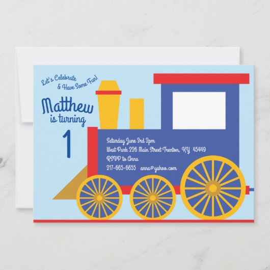 Schattigee trein 1e verjaardagsuitnodigingen kaart (Voorkant)