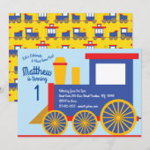 Schattigee trein 1e verjaardagsuitnodigingen kaart (Voorkant / Achterkant)