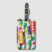 Schattigee treinen en bomen patroonblauw bagagelabel (Voorkant (verticaal))