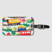 Schattigee treinen en bomen patroonblauw bagagelabel (Voorkant (horizontaal))