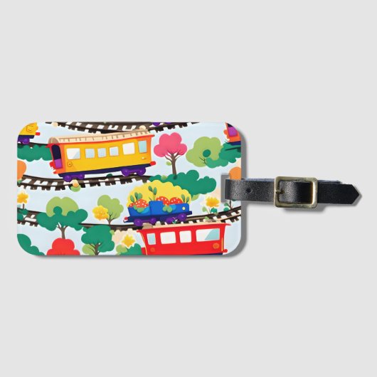 Schattigee treinen en bomen patroonblauw bagagelabel (Voorkant (horizontaal))