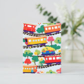 Schattigee treinen en bomen patroonblauw briefkaart (Staand voorkant)